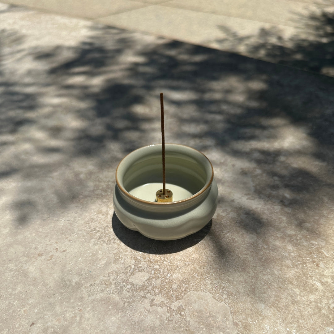 Ru Ware Lotus Incense Burner — Celadon Cream