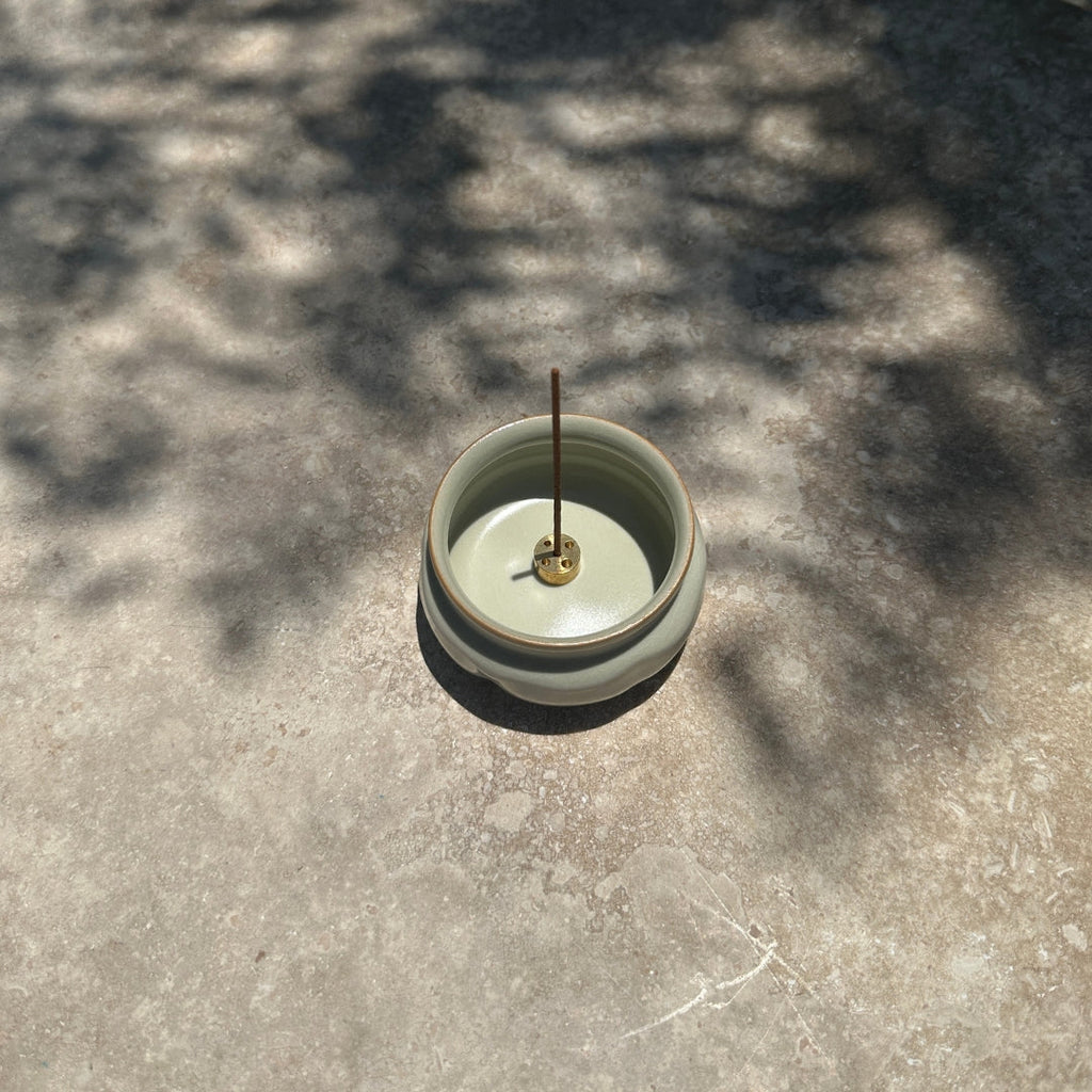 Ru Ware Lotus Incense Burner — Celadon Cream