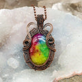 Chakra Agate Copper Wire Wrap Crystal Pendant Necklace