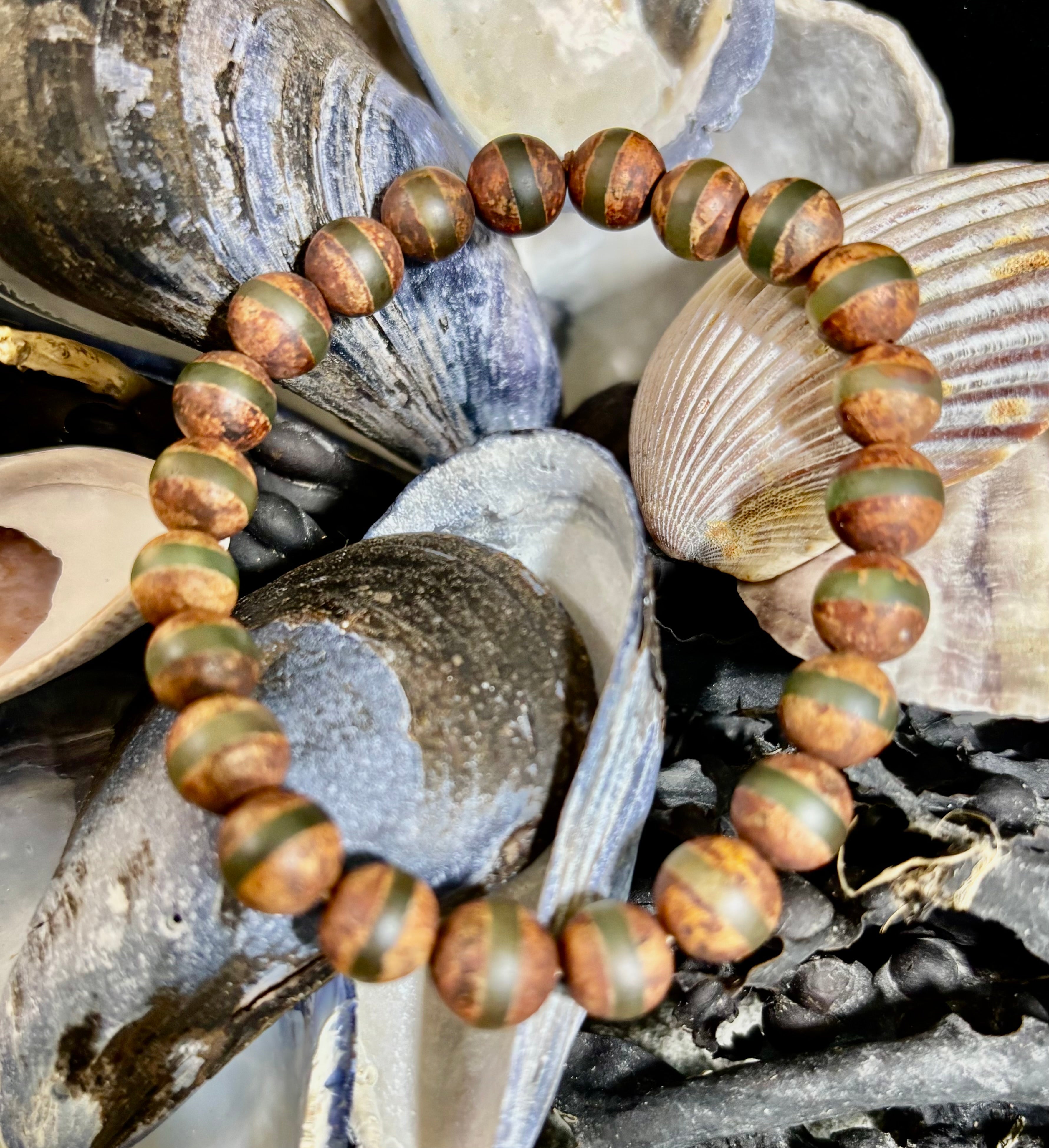 🌿 Rooted Resolve Bracelet - Brown & Green Tibetan Agate | Natural 8mm Gemstones