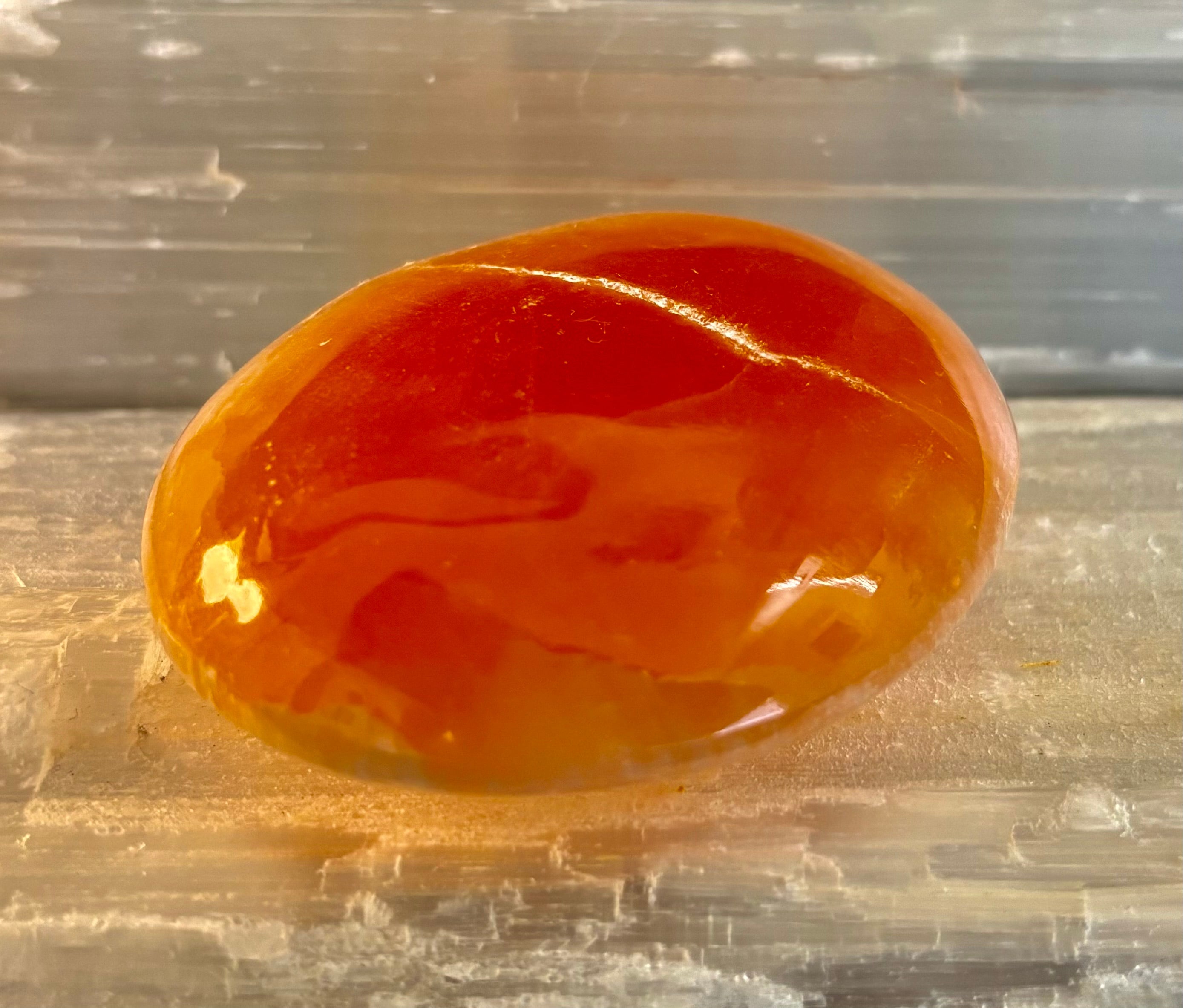 Peach Selenite Palm Stone (Approx. 2.75”) – Hand Polished Moroccan Selenite Crystal for Energy Cleansing & Meditation