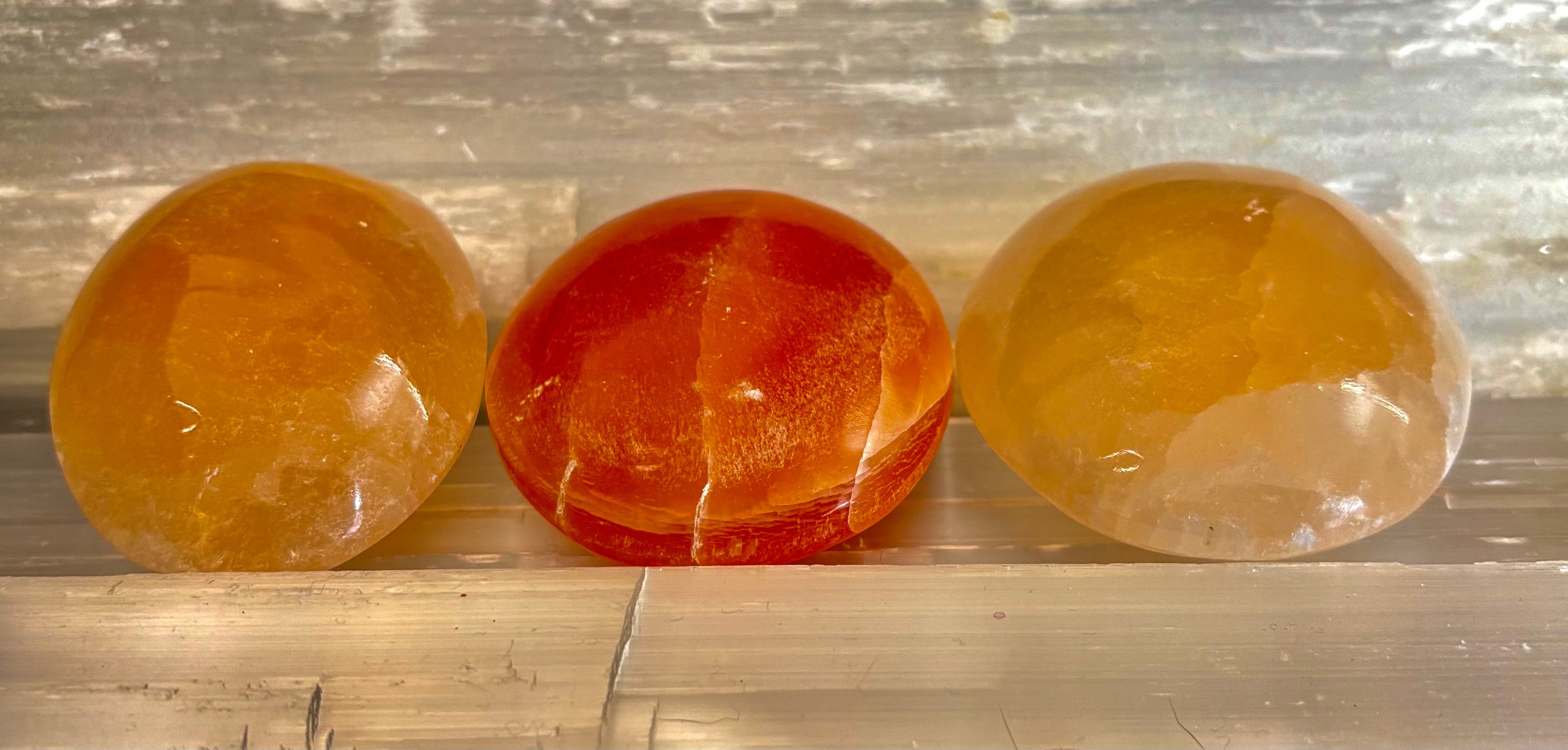 Peach Selenite Palm Stone (Approx. 2.75”) – Hand Polished Moroccan Selenite Crystal for Energy Cleansing & Meditation