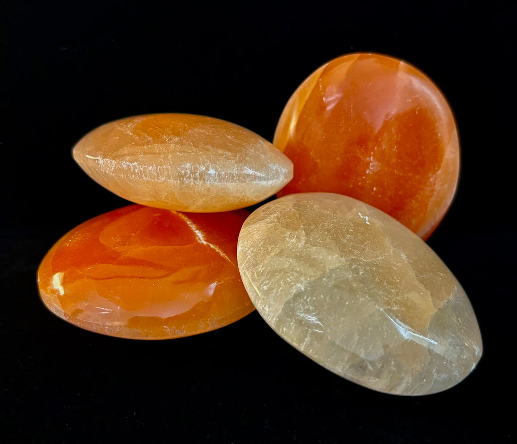 Peach Selenite Palm Stone (Approx. 2.75”) – Hand Polished Moroccan Selenite Crystal for Energy Cleansing & Meditation
