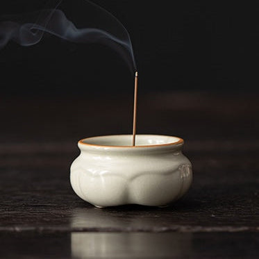 Ru Ware Lotus Incense Burner — Celadon Cream
