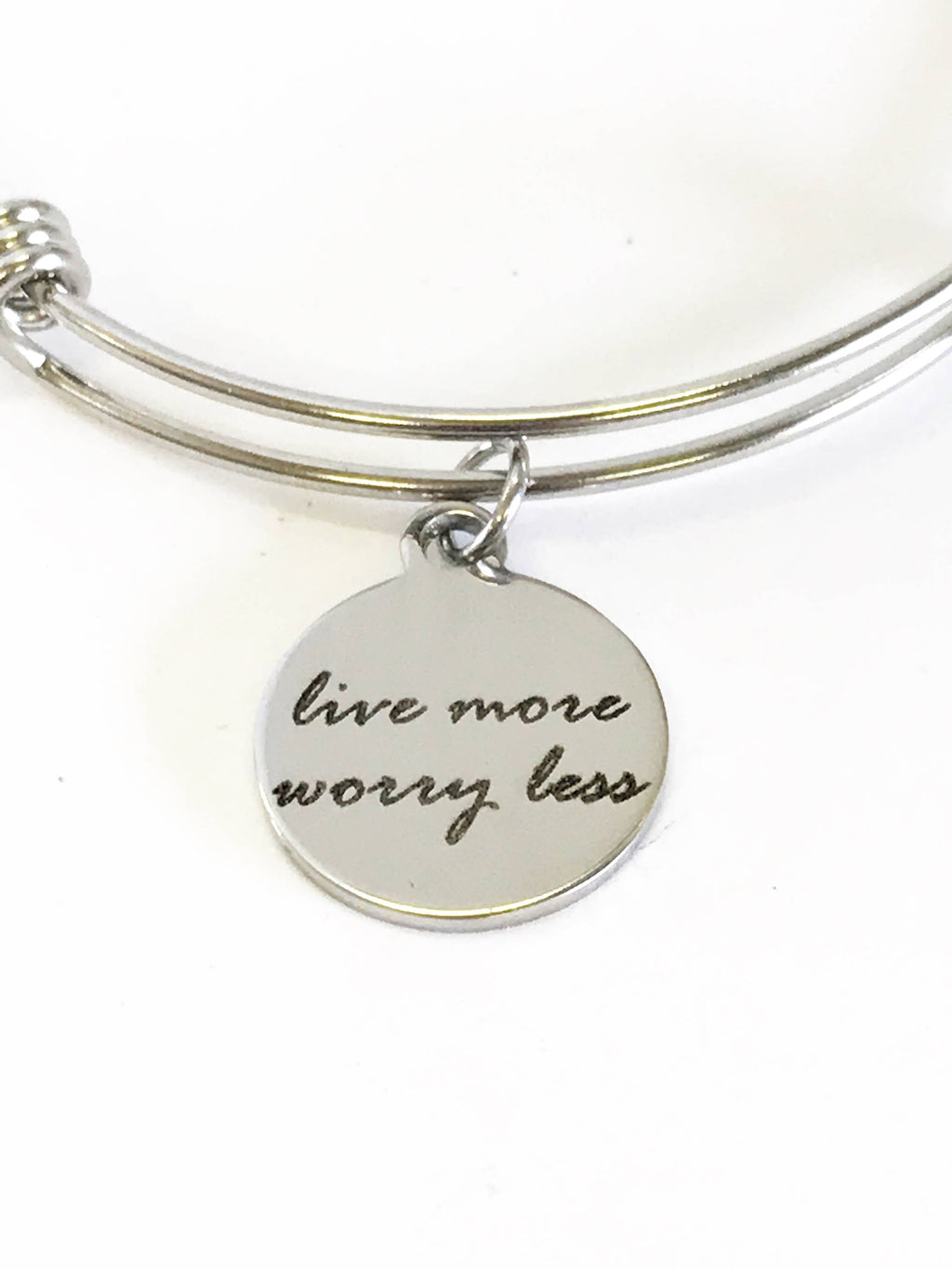 Live More Worry Less Stacking Expanding Bangle Charm Bracelet, Mindfulness Jewelry, Meditation Jewelry, Encouragement Stackable Bracelet