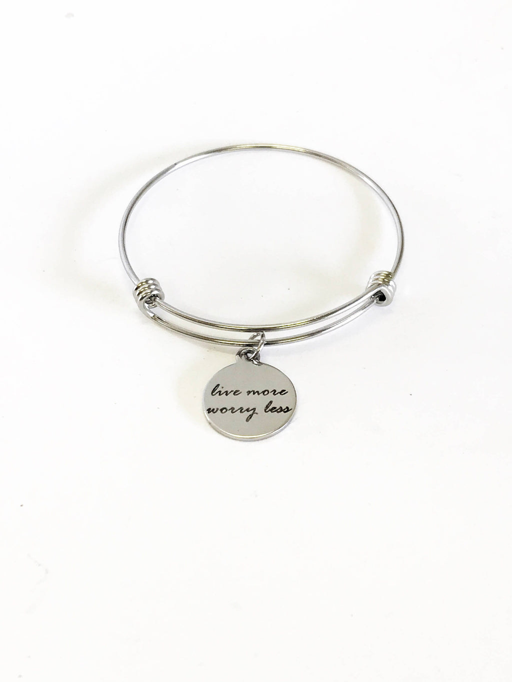 Live More Worry Less Stacking Expanding Bangle Charm Bracelet, Mindfulness Jewelry, Meditation Jewelry, Encouragement Stackable Bracelet