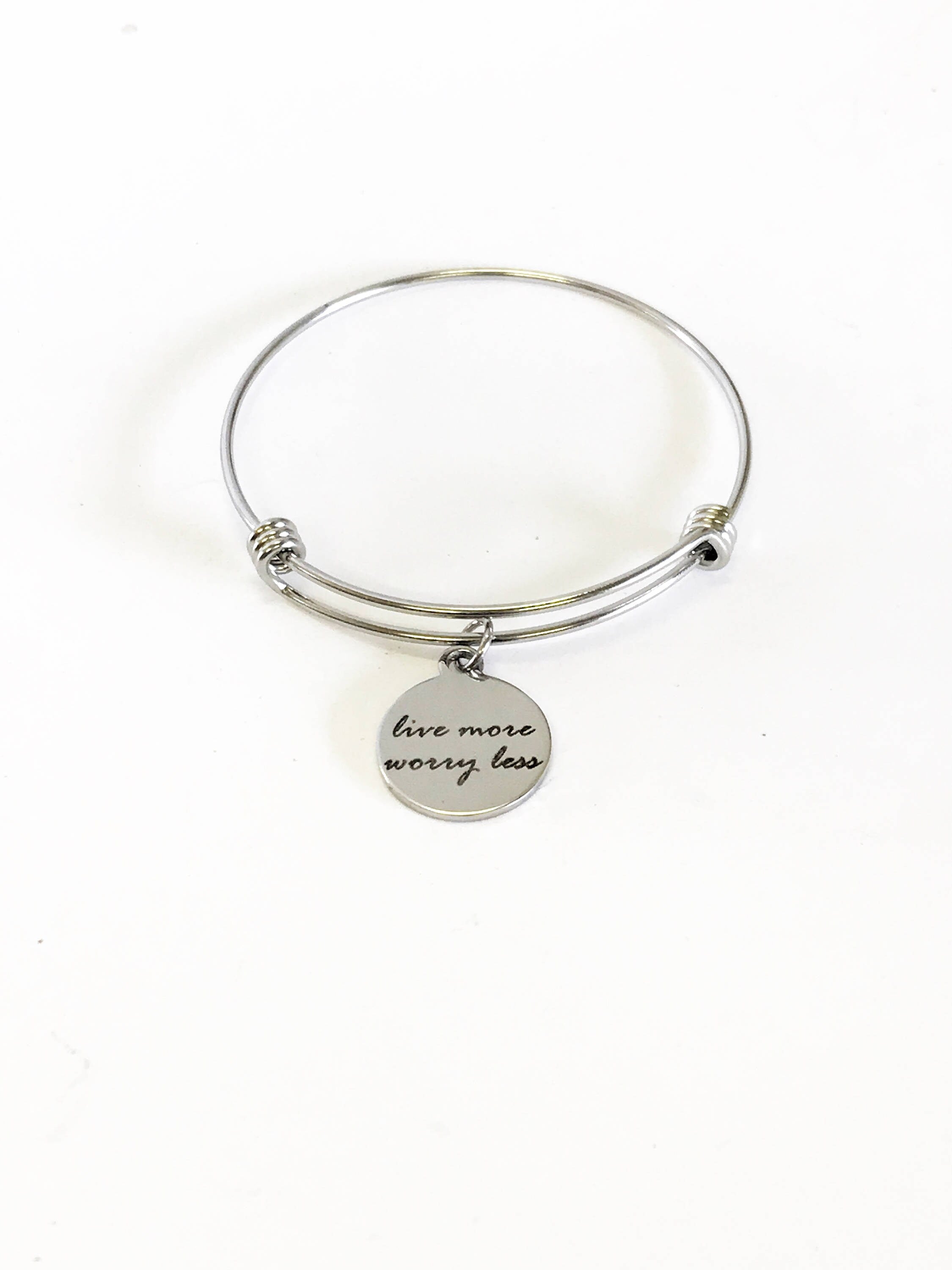 Live More Worry Less Stacking Expanding Bangle Charm Bracelet, Mindfulness Jewelry, Meditation Jewelry, Encouragement Stackable Bracelet