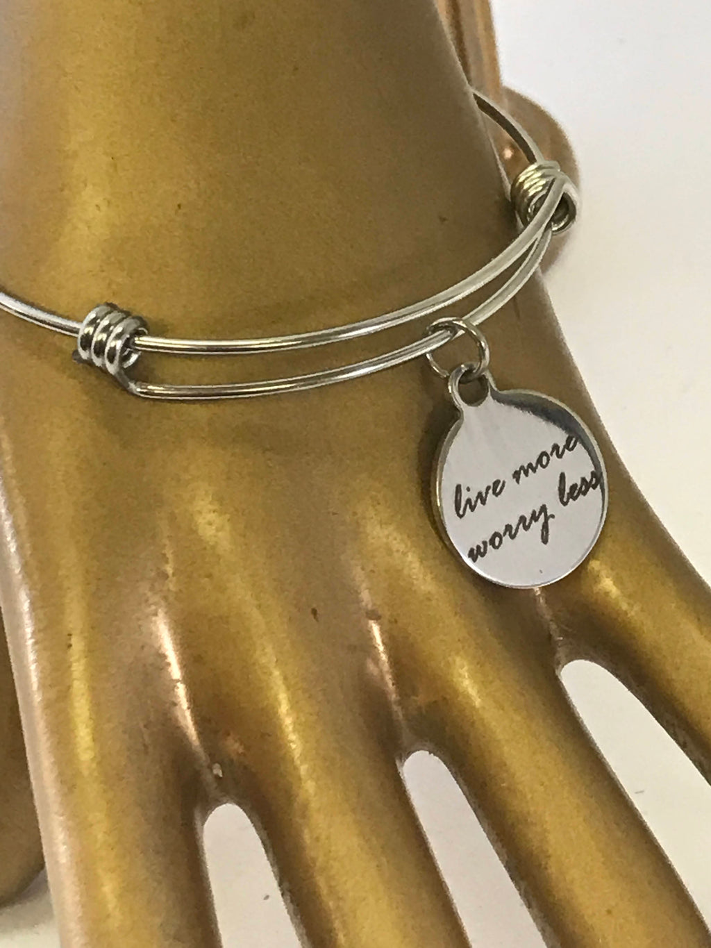 Live More Worry Less Stacking Expanding Bangle Charm Bracelet, Mindfulness Jewelry, Meditation Jewelry, Encouragement Stackable Bracelet