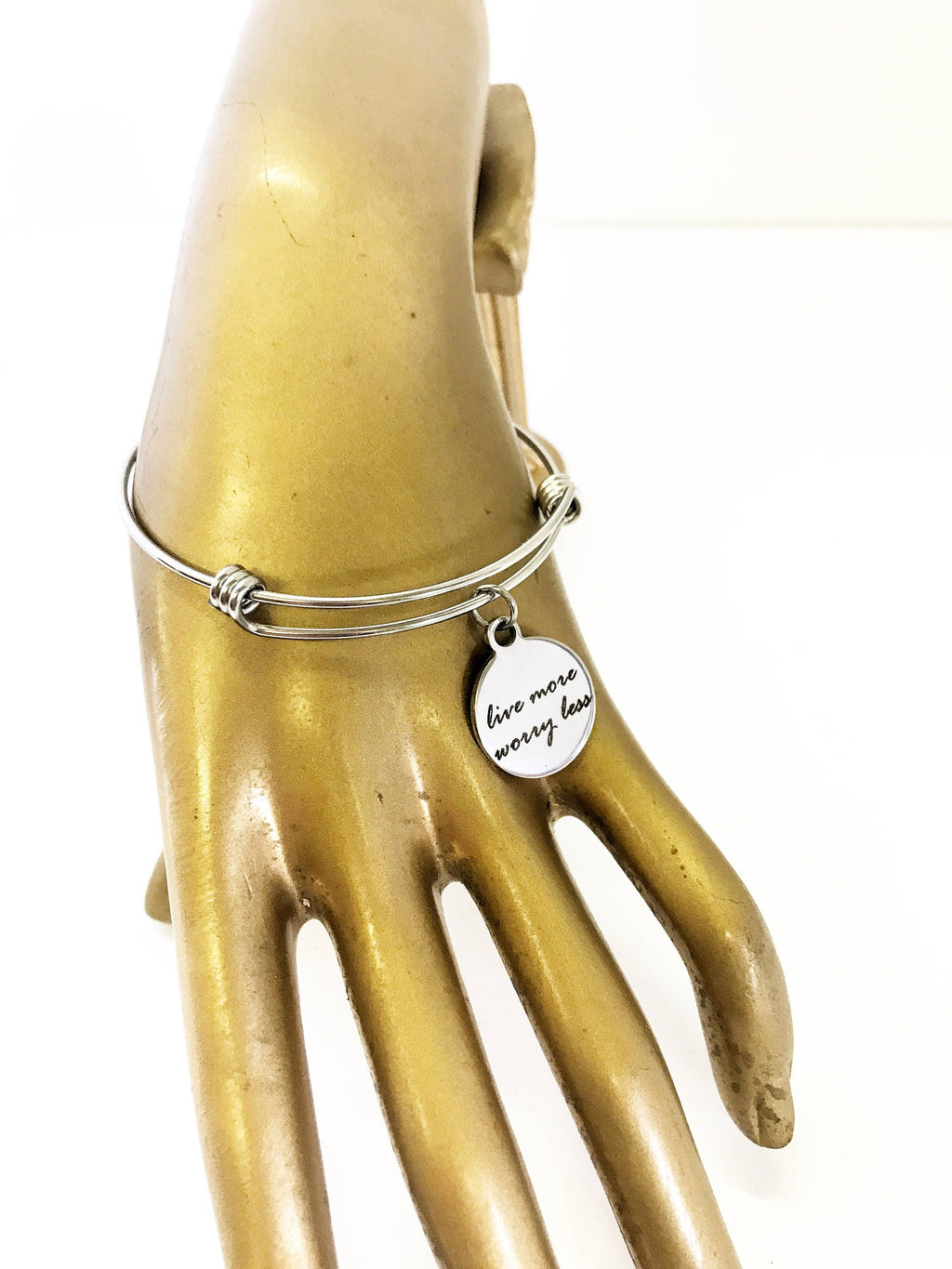 Live More Worry Less Stacking Expanding Bangle Charm Bracelet, Mindfulness Jewelry, Meditation Jewelry, Encouragement Stackable Bracelet